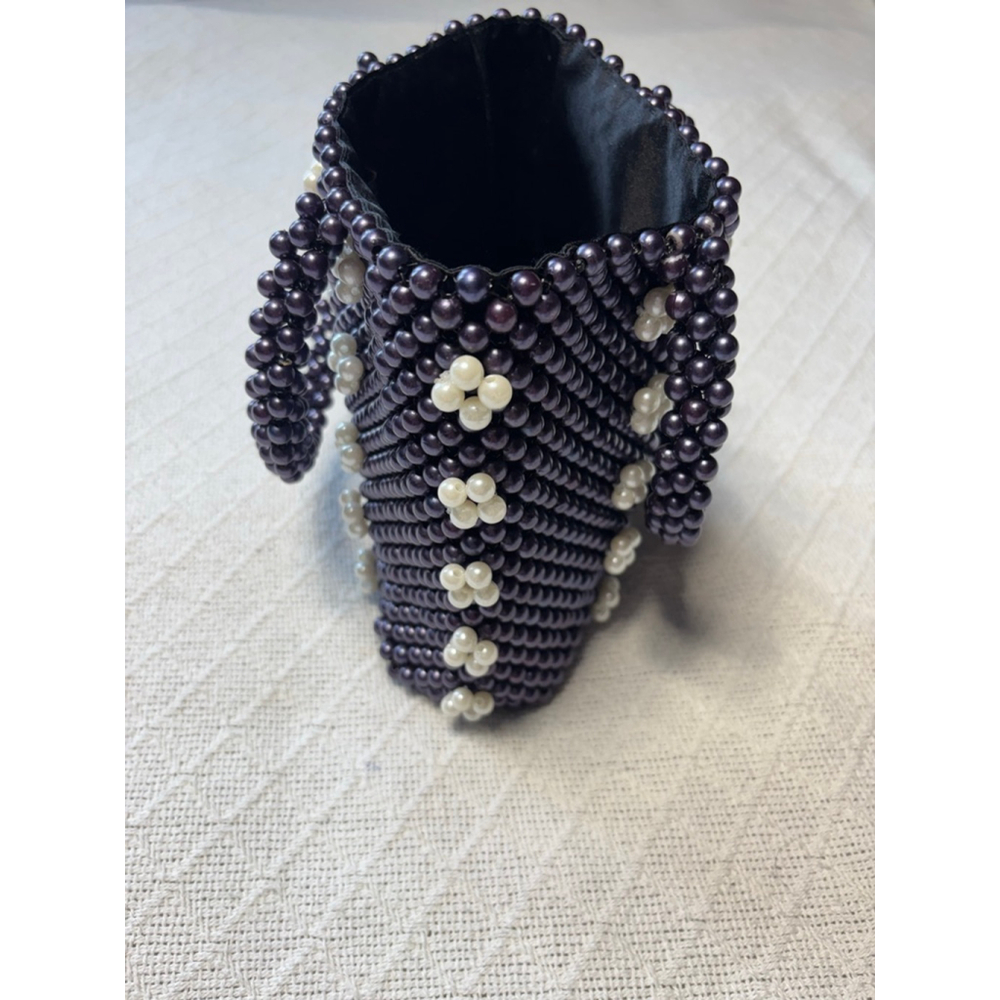 Preloved Purple & Ivory La Regale Made In India Beaded Mini Box Bag - Picture 2 of 9